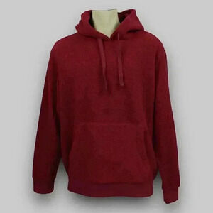 George Men's Fleece Hoodie L XL Burgundy Pullover Front Pouch Drawstring Hood
